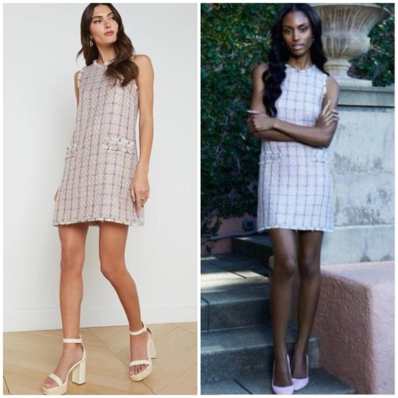NWT L'Agence Florian Florian Tweed
Shift Mini Dress SZ L - Picture 1 of 9